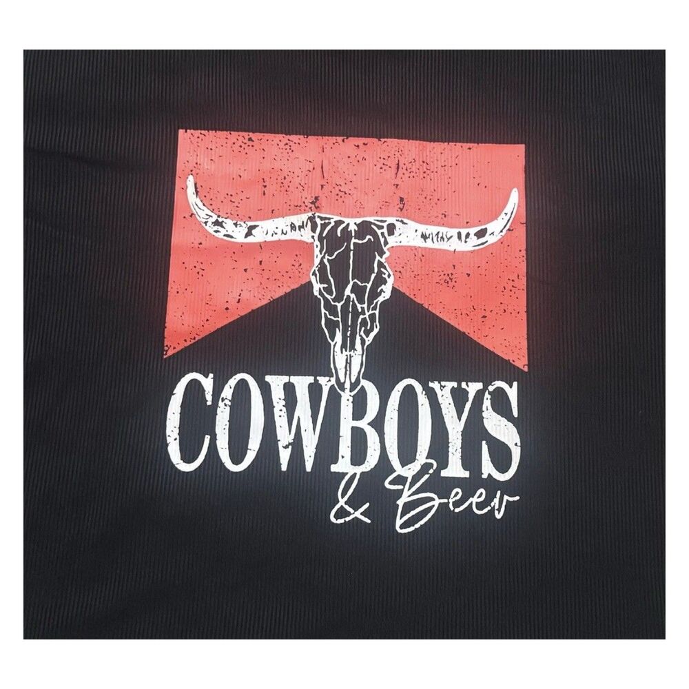 Black & Red Alt Western Boho Moto Gothic Cowgirl Beer Graphic Print Crop Top XL - Picture 3 of 5
